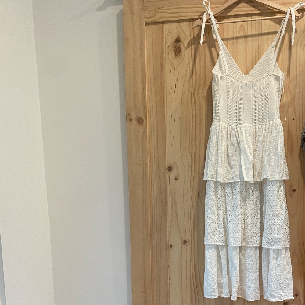 En Saison Cream Textured Sundress with Ruffle Trim. 
Never worn! - Picture 13 of 14